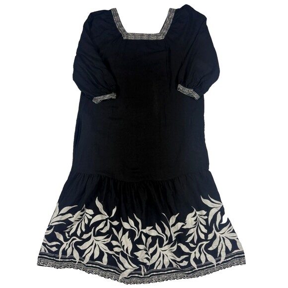 Style&co. Dresses & Skirts - Style & Co Linen Modal Midi Dress M Black White Border Print Square Neck Boho